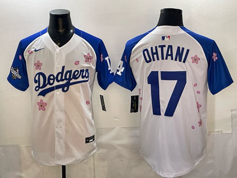 Men Nike 2026 Los Angeles Dodgers #17 Ohtani White Blue Sakura Edition Game MLB Jersey 12088->->MLB Jersey